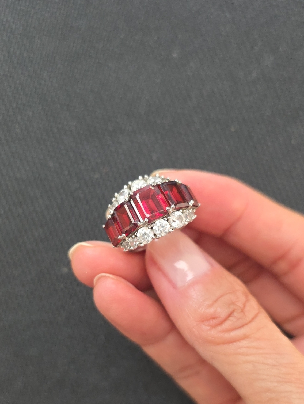 Red Garnet & Round CZ Statement Ring - Women Jewelry